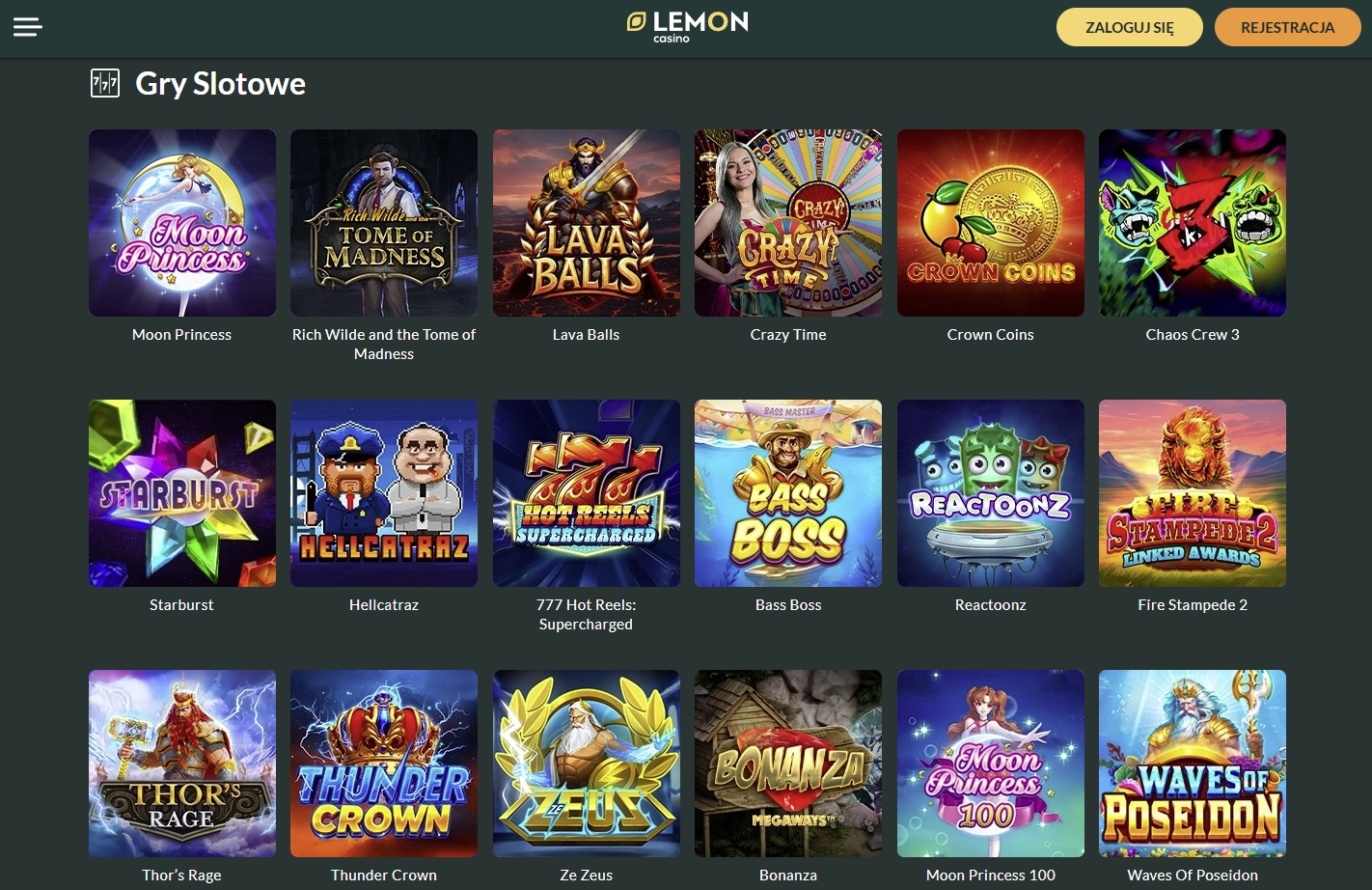 Gry kasynowe w Lemon Casino